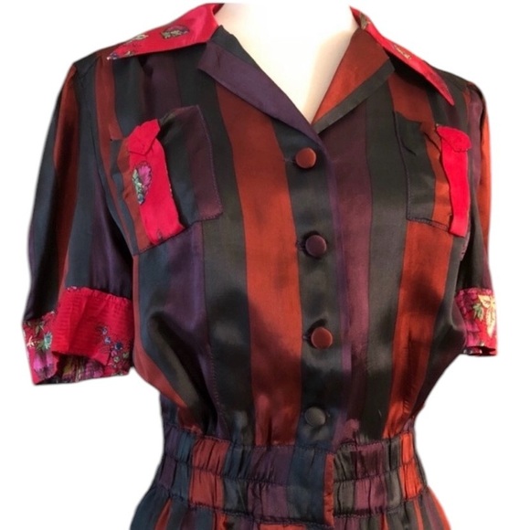 Vintage Y2K Jean Paul Gaultier Italy Striped Button Down Dress, Jewel Tones, S - Picture 3 of 9